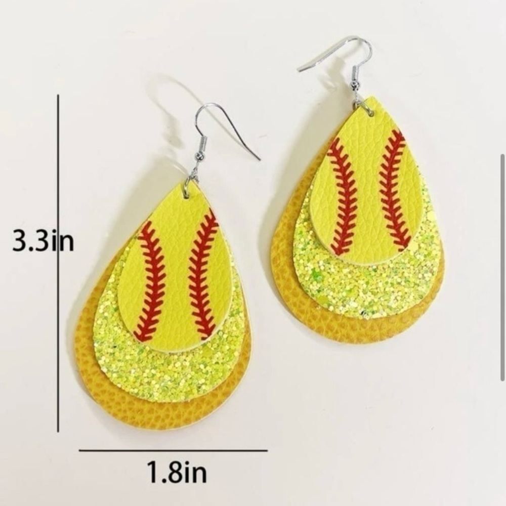 Softball Leather Layered Earrings - Picture 3 of 4